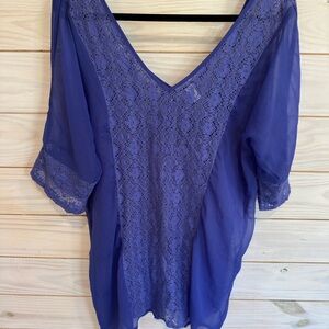 Tropical Escape Asymmetrical Periwinkle Tunic with 3/4 Sleeves